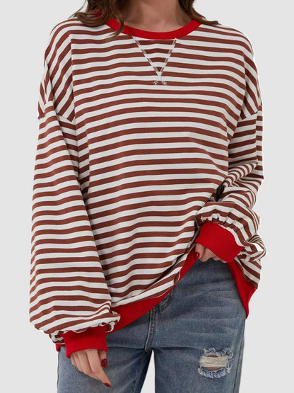 Striped Round Neck Long Sleeve T - Shirt - Kalizeh