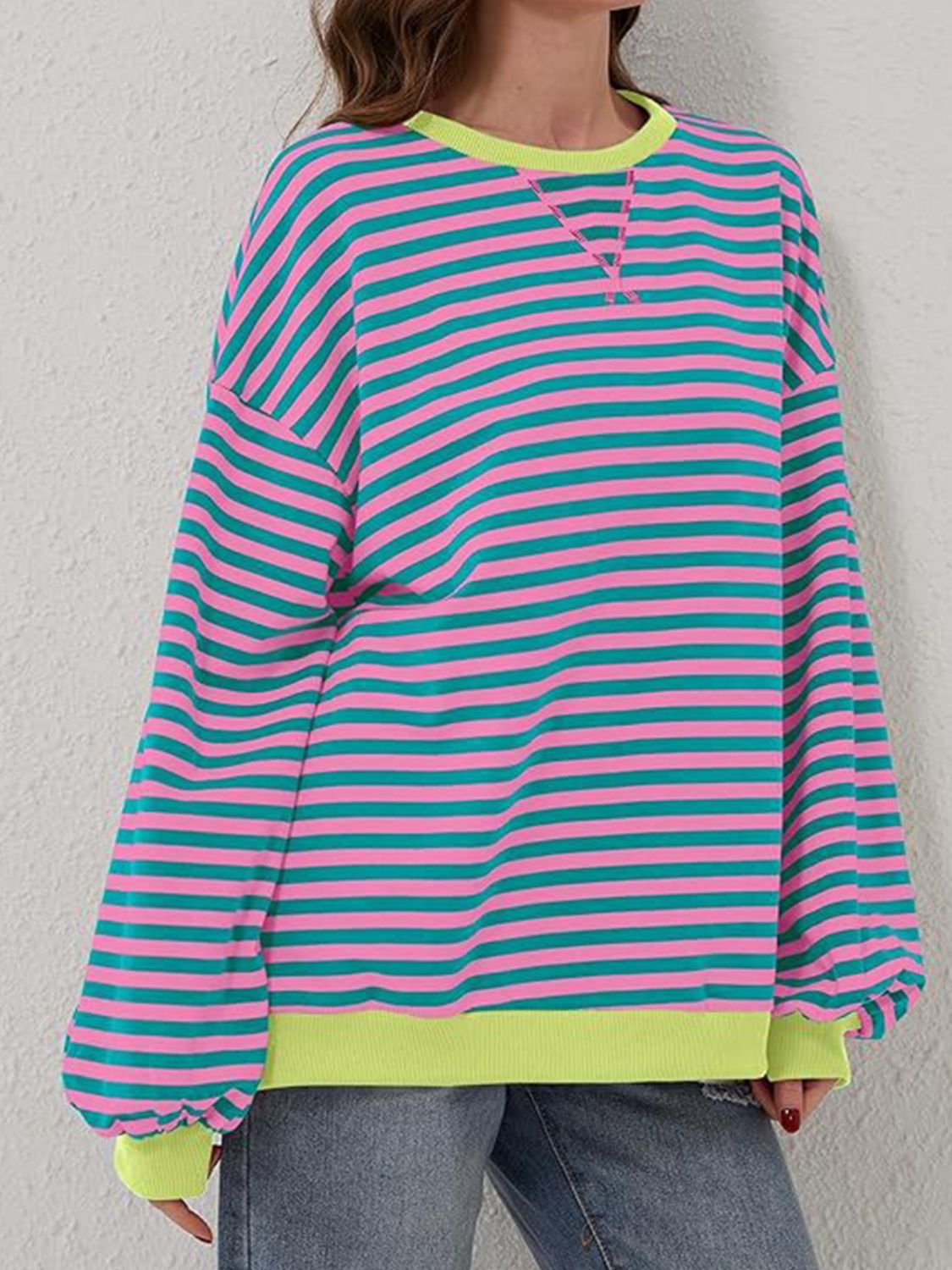 Striped Round Neck Long Sleeve T - Shirt - Kalizeh