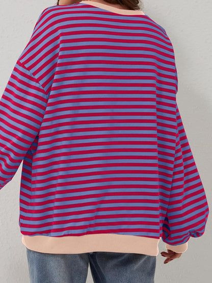 Striped Round Neck Long Sleeve T - Shirt - Kalizeh