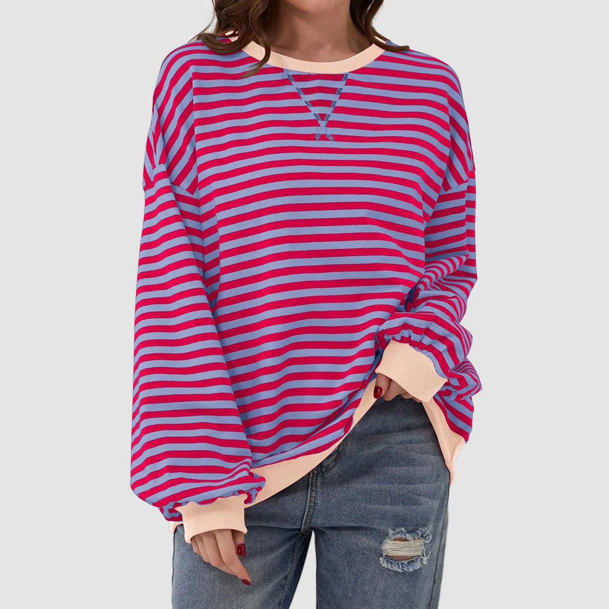 Striped Round Neck Long Sleeve T - Shirt - Kalizeh