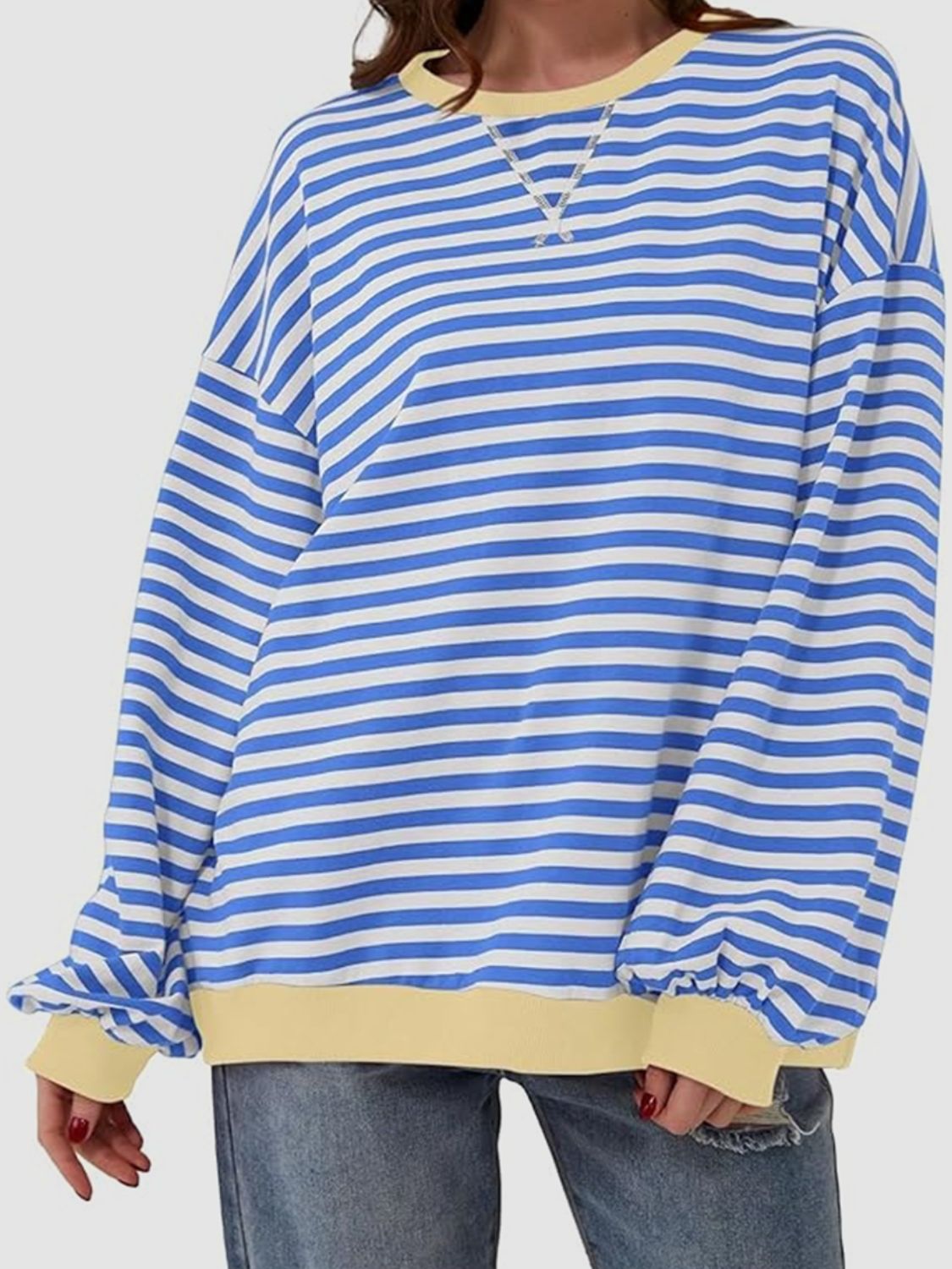 Striped Round Neck Long Sleeve T - Shirt - Kalizeh