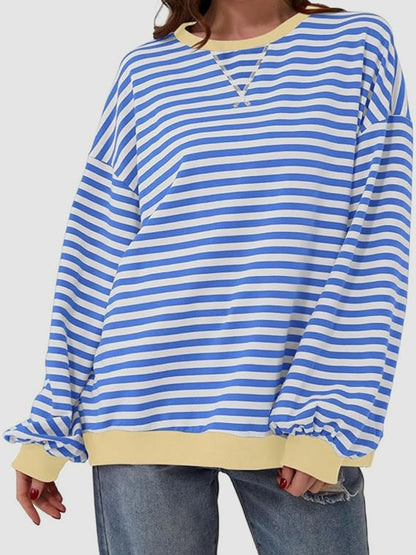 Striped Round Neck Long Sleeve T - Shirt - Kalizeh