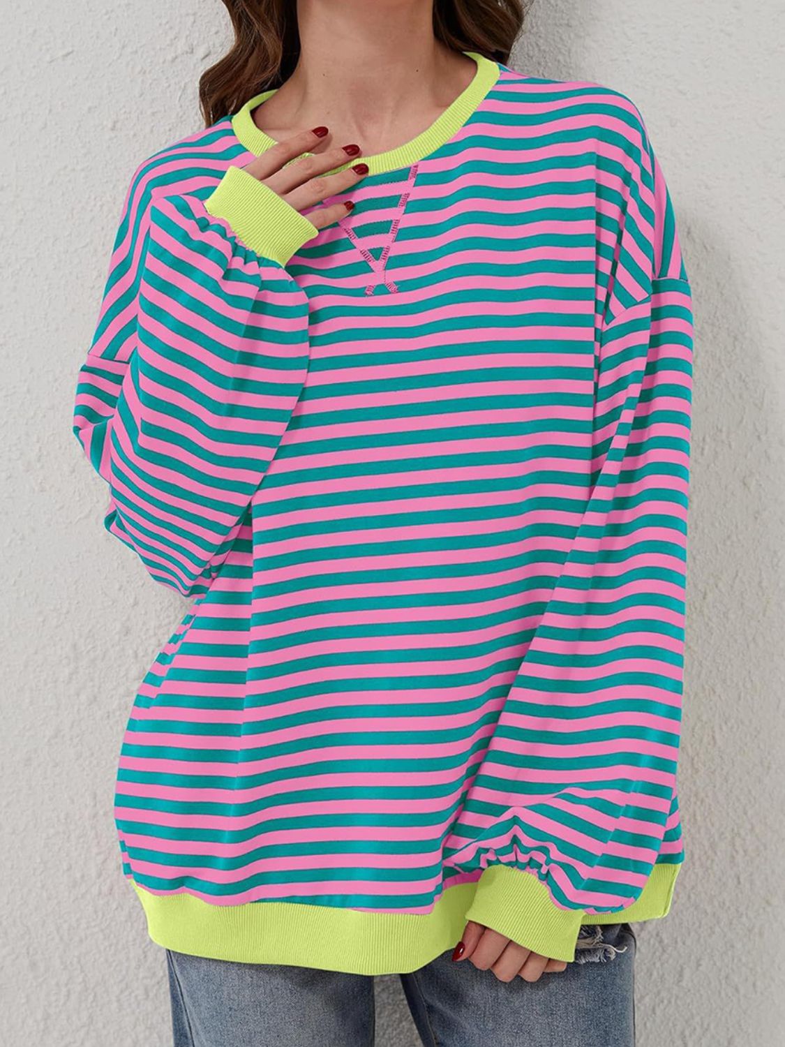 Striped Round Neck Long Sleeve T - Shirt - Kalizeh