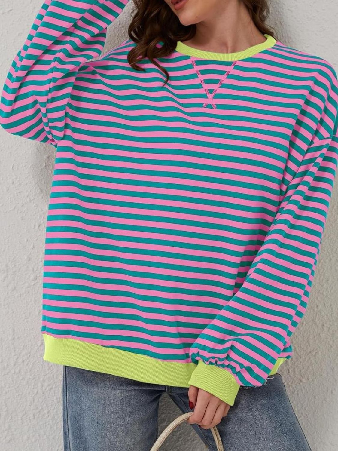 Striped Round Neck Long Sleeve T - Shirt - Kalizeh