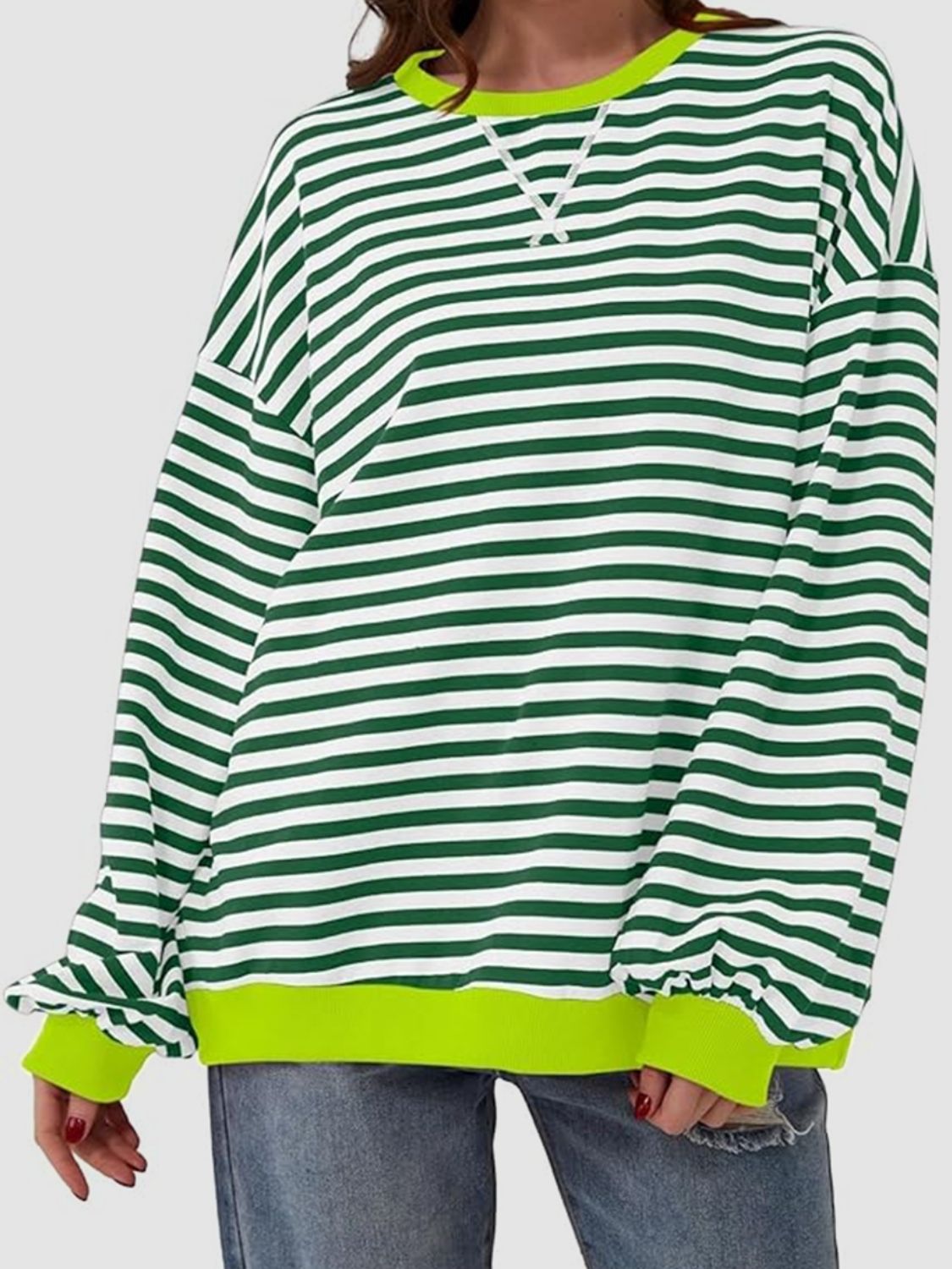 Striped Round Neck Long Sleeve T - Shirt - Kalizeh