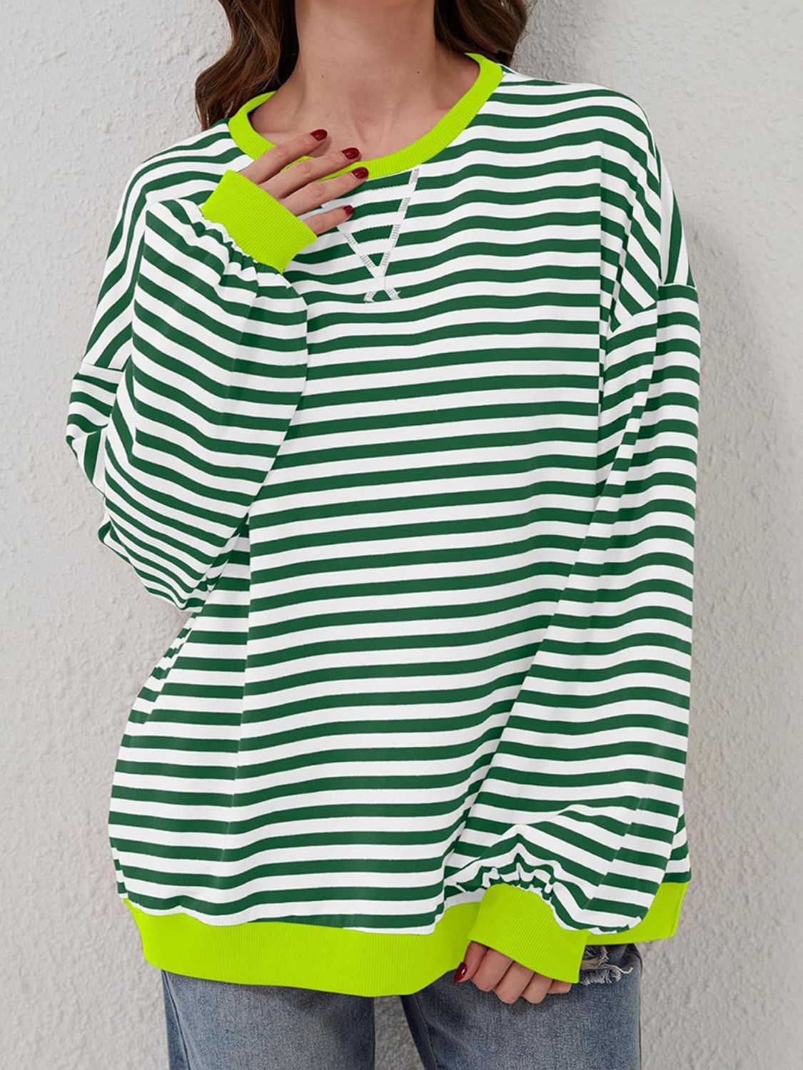 Striped Round Neck Long Sleeve T - Shirt - Kalizeh