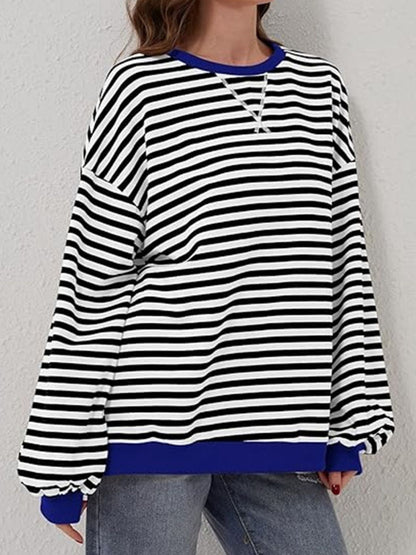 Striped Round Neck Long Sleeve T - Shirt - Kalizeh