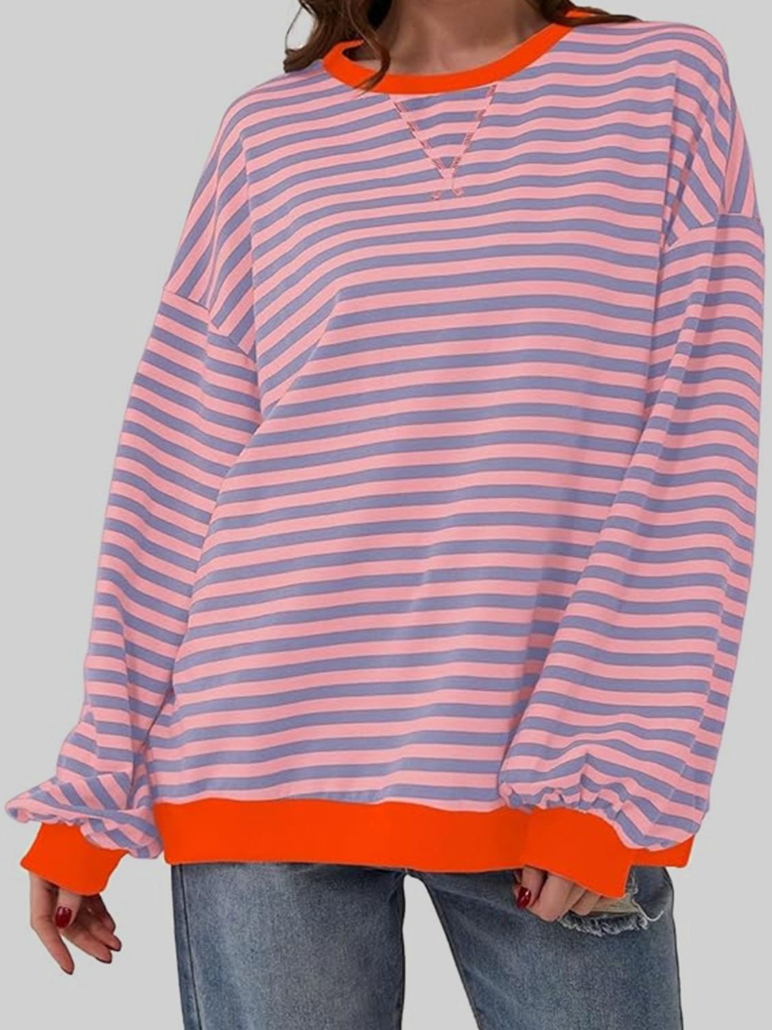 Striped Round Neck Long Sleeve T - Shirt - Kalizeh