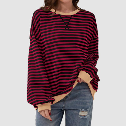 Striped Round Neck Long Sleeve T - Shirt - Kalizeh