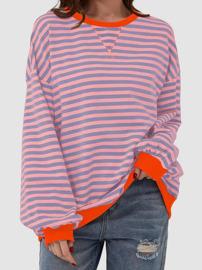 Striped Round Neck Long Sleeve T - Shirt - Kalizeh