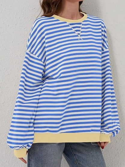 Striped Round Neck Long Sleeve T - Shirt - Kalizeh