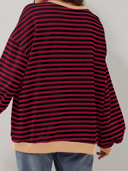 Striped Round Neck Long Sleeve T - Shirt - Kalizeh