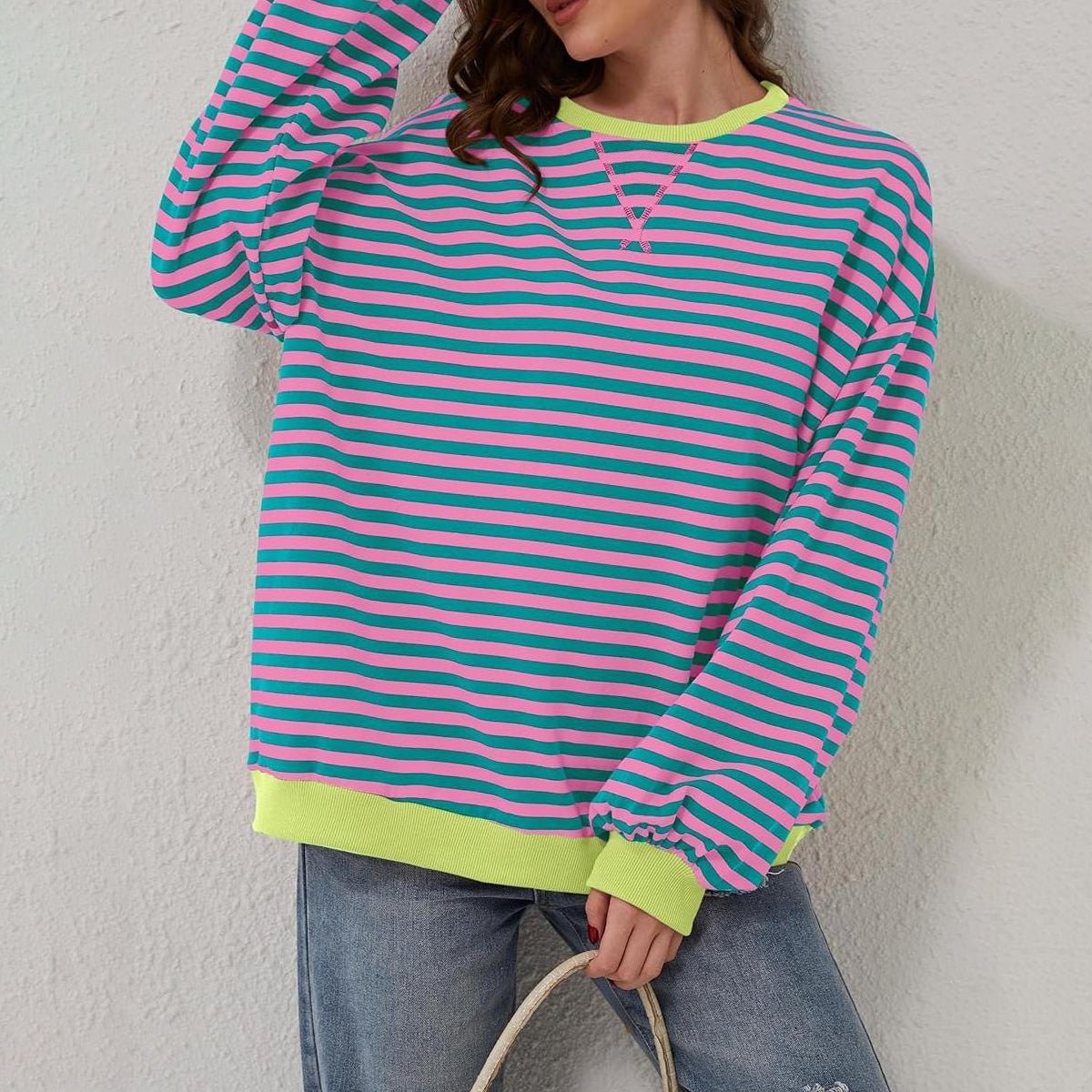 Striped Round Neck Long Sleeve T - Shirt - Kalizeh