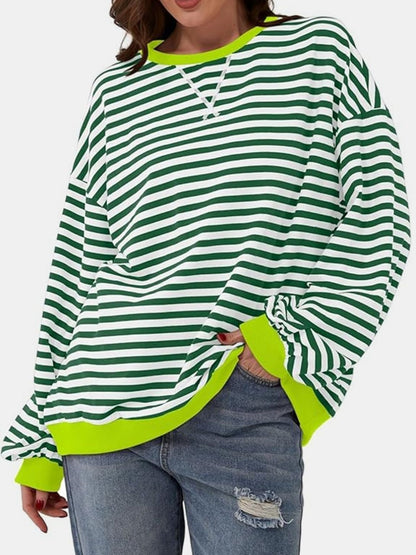 Striped Round Neck Long Sleeve T - Shirt - Kalizeh