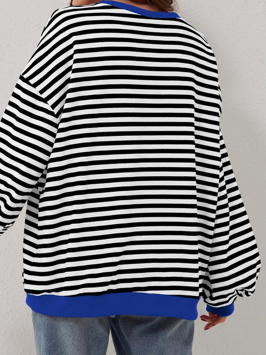 Striped Round Neck Long Sleeve T - Shirt - Kalizeh