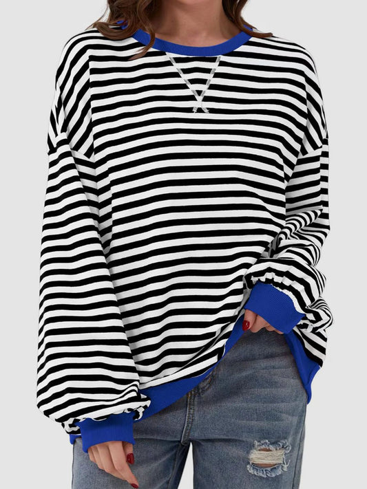 Striped Round Neck Long Sleeve T - Shirt - Kalizeh