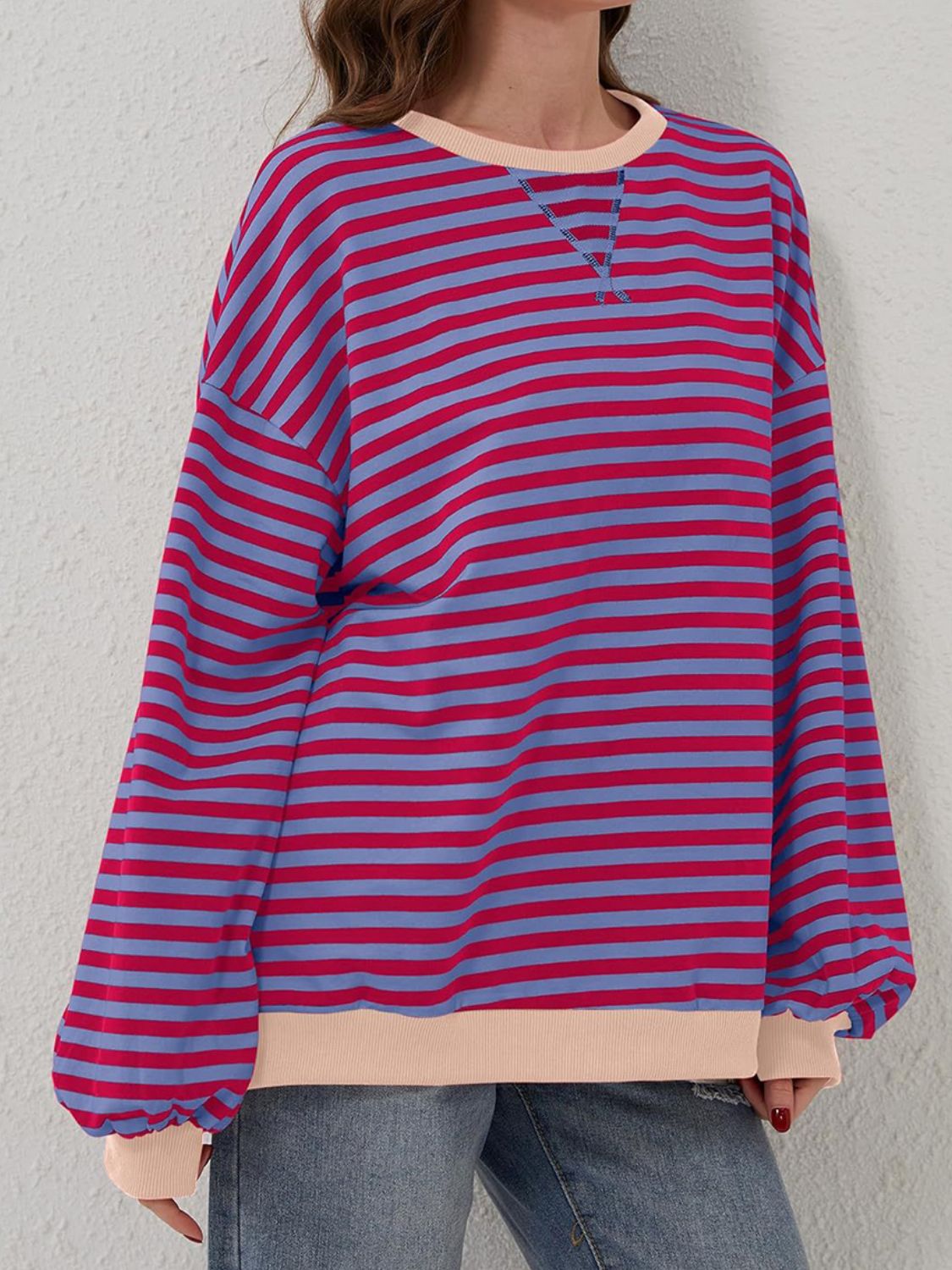 Striped Round Neck Long Sleeve T - Shirt - Kalizeh