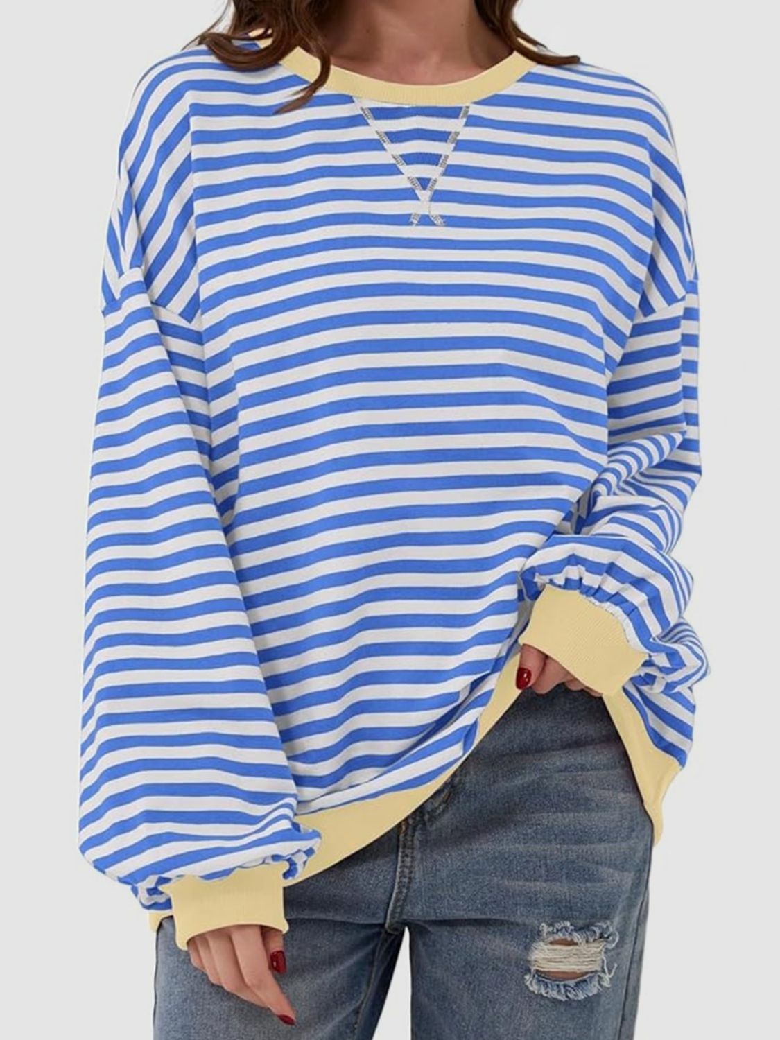 Striped Round Neck Long Sleeve T - Shirt - Kalizeh