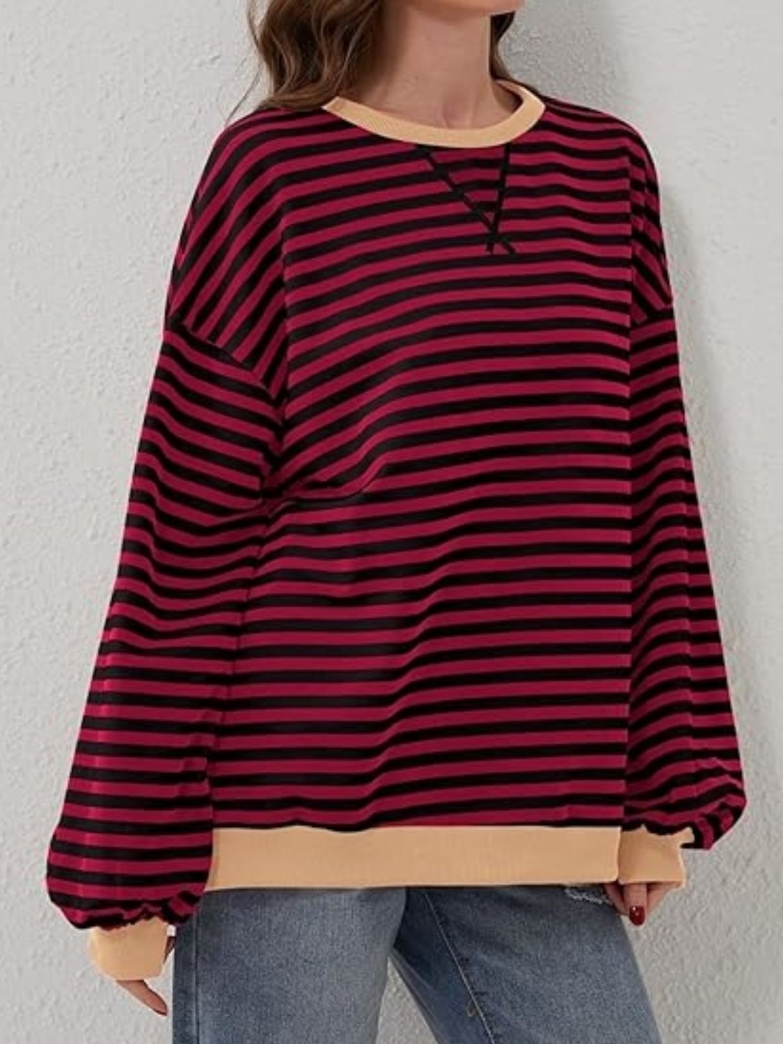 Striped Round Neck Long Sleeve T - Shirt - Kalizeh