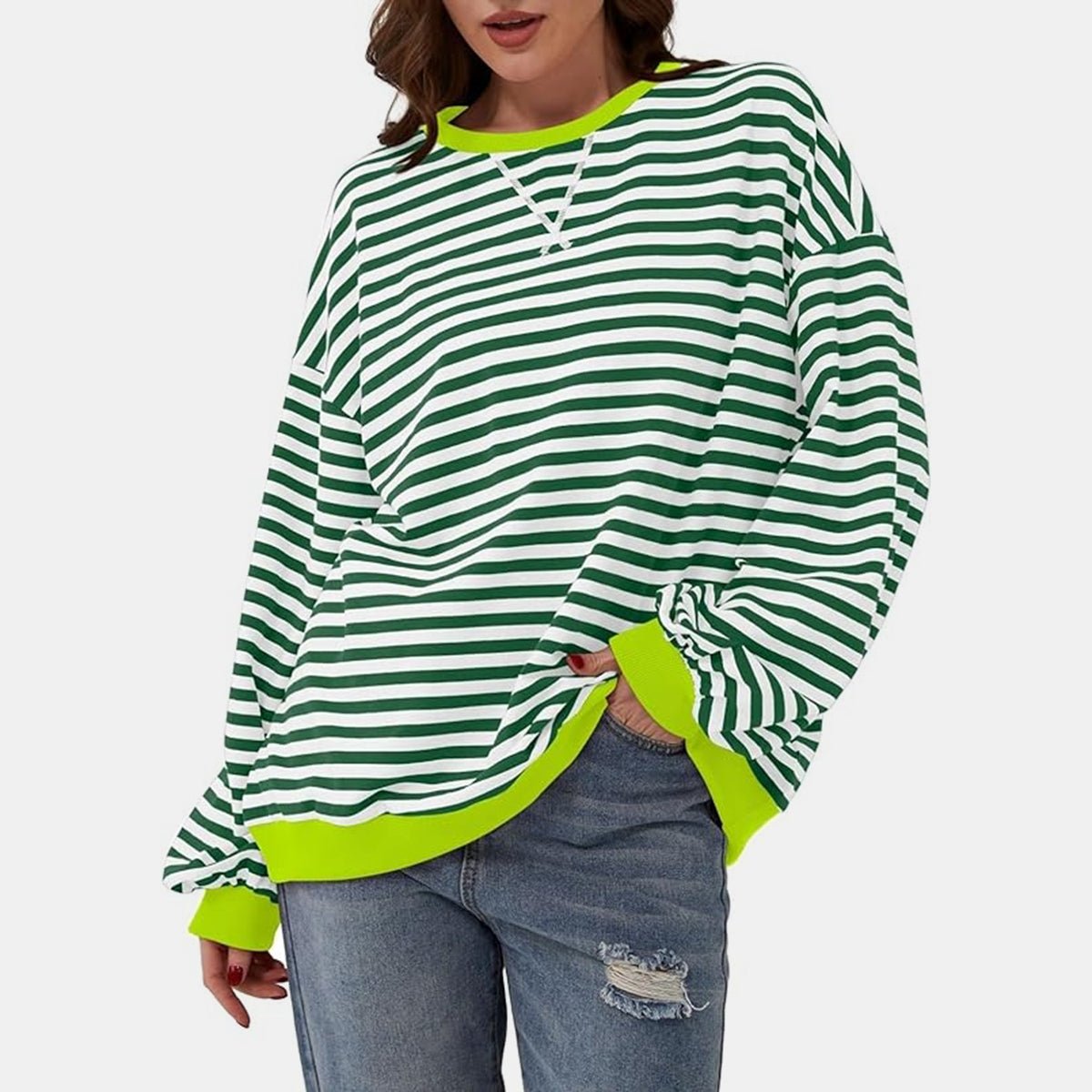 Striped Round Neck Long Sleeve T - Shirt - Kalizeh