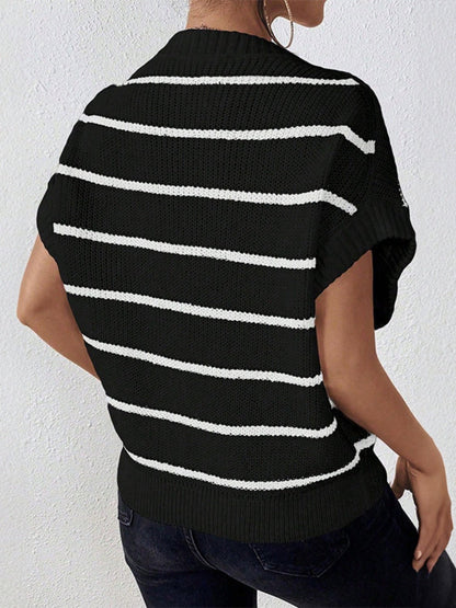 Striped Round Neck Short Sleeve Knit Top - Kalizeh