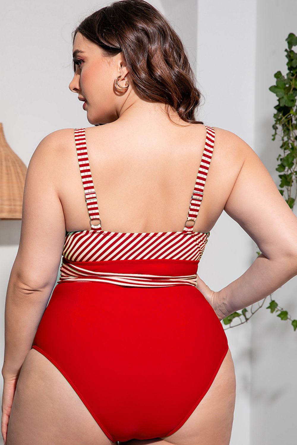 Striped Tie-Waist Plus Size One-Piece Swimsuit - Kalizeh