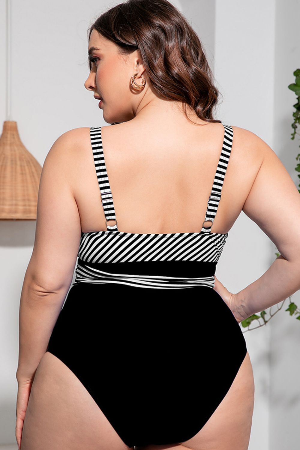 Striped Tie-Waist Plus Size One-Piece Swimsuit - Kalizeh