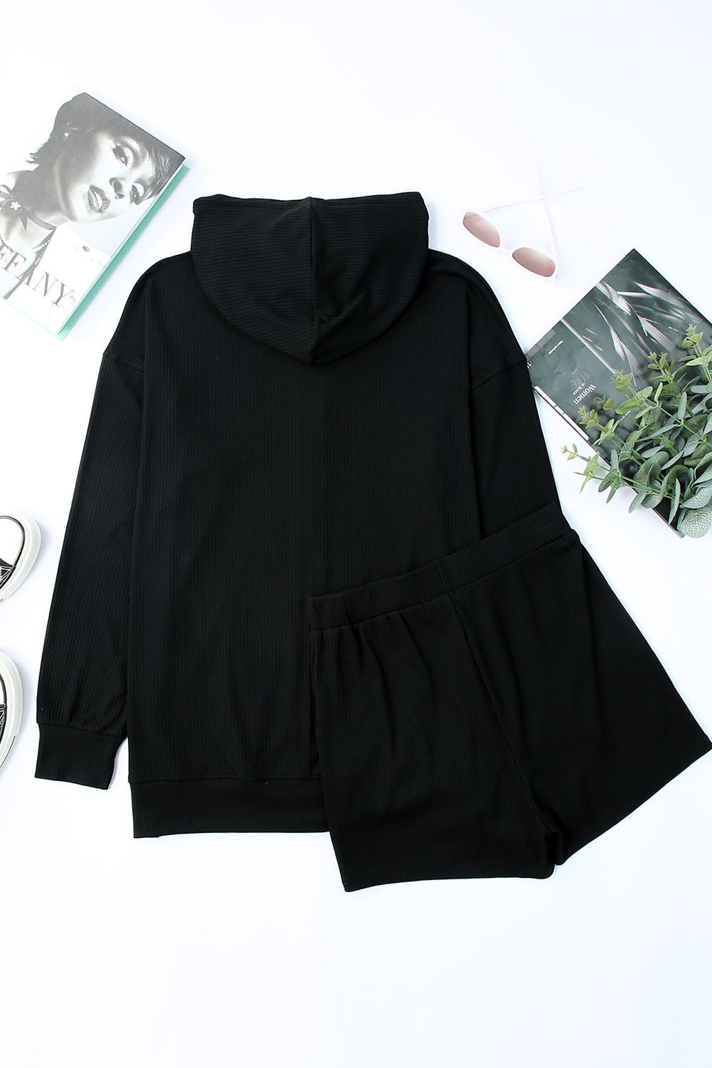 Stylish Drawstring Zip-Up Sweatshirt & Shorts Set - Kalizeh