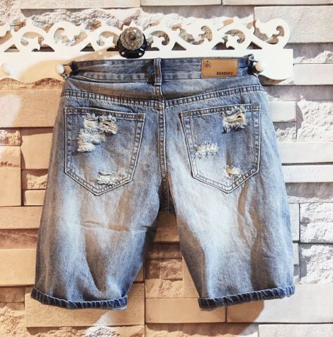 Stylish Men's Ripped Denim Shorts - Kalizeh