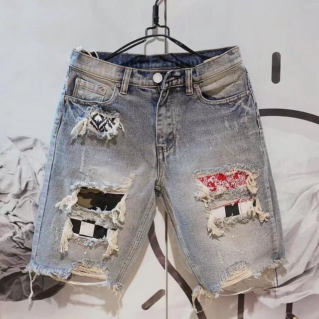 Stylish Men's Ripped Denim Shorts - Kalizeh