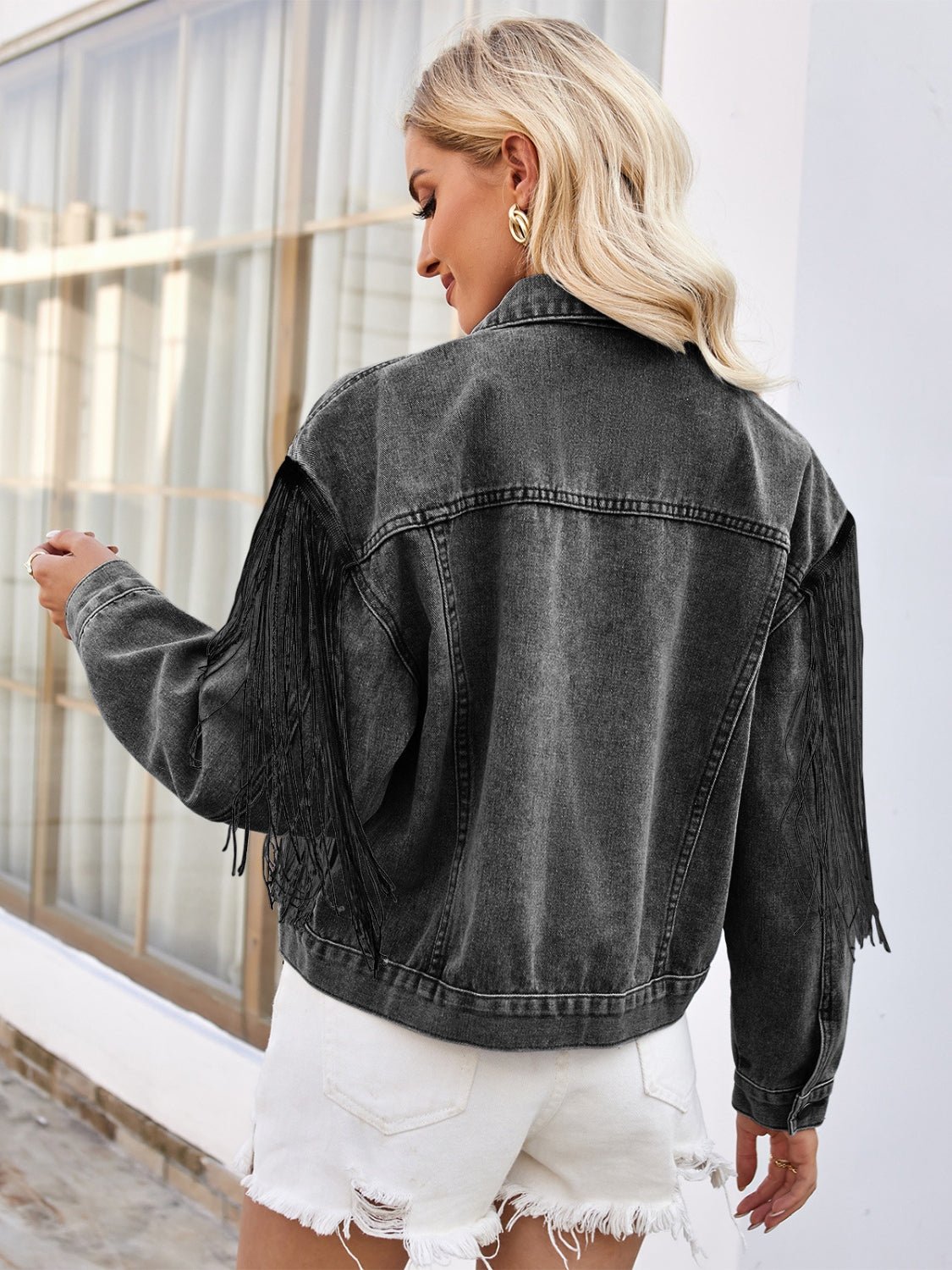 Stylish Tassel Button-Up Denim Jacket - Kalizeh