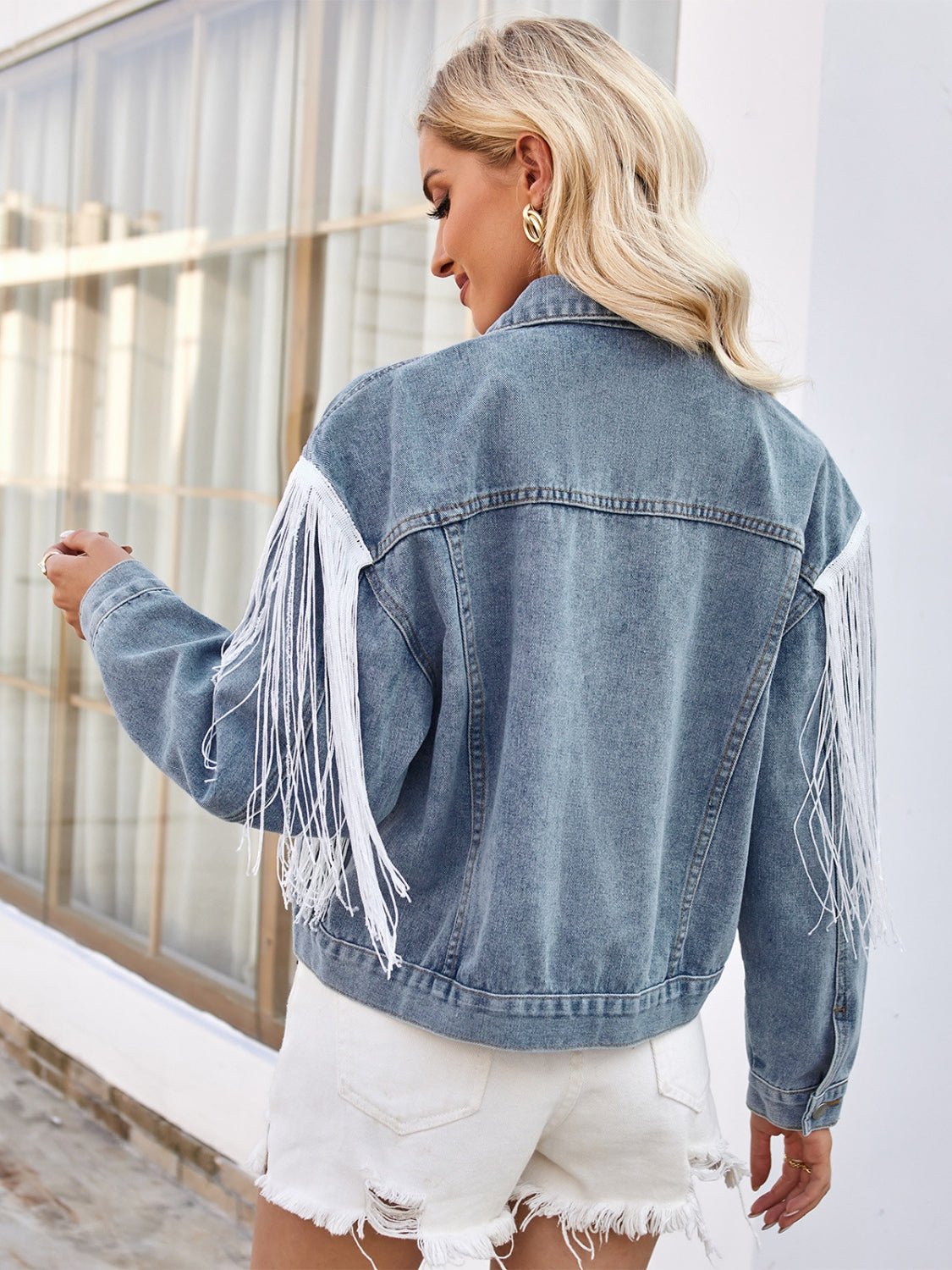 Stylish Tassel Button-Up Denim Jacket - Kalizeh