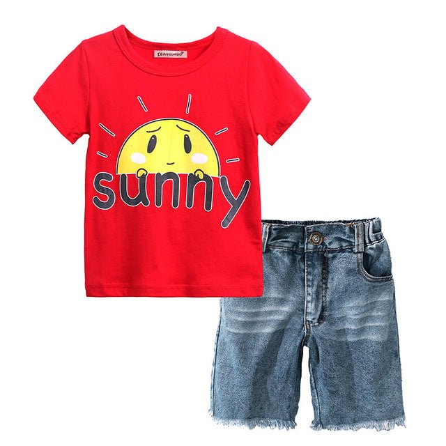 Summer Boys' T-Shirt and Denim Shorts Combo - Kalizeh