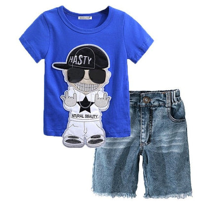 Summer Boys' T-Shirt and Denim Shorts Combo - Kalizeh