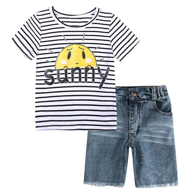 Summer Boys' T-Shirt and Denim Shorts Combo - Kalizeh