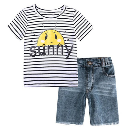 Summer Boys' T-Shirt and Denim Shorts Combo - Kalizeh