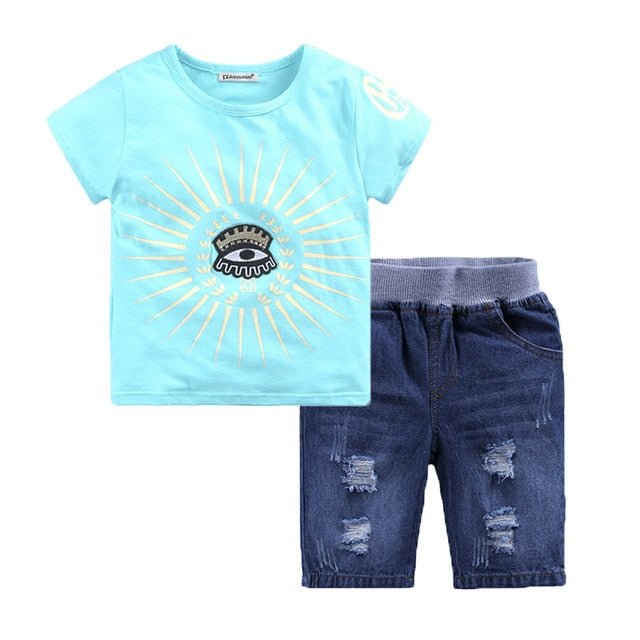 Summer Boys' T-Shirt and Denim Shorts Combo - Kalizeh