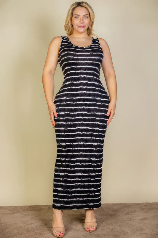 Summer Chic Plus Size Black Tie Dye Tank Maxi Dress - Kalizeh