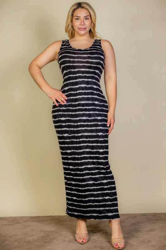 Summer Chic Plus Size Black Tie Dye Tank Maxi Dress - Kalizeh