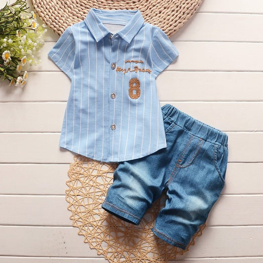 Summer Stripe Letter Girls' Tracksuit Set - Kalizeh