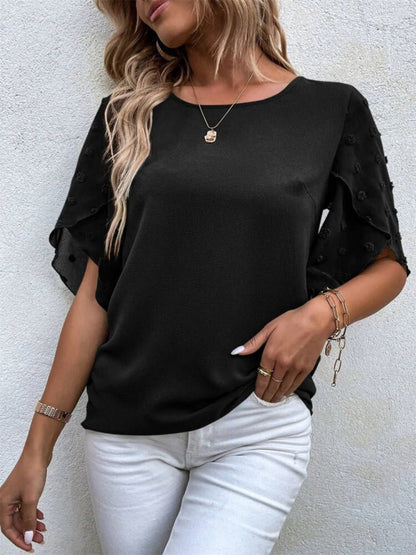 Swiss Dot Round Neck Half Sleeve Blouse - Kalizeh