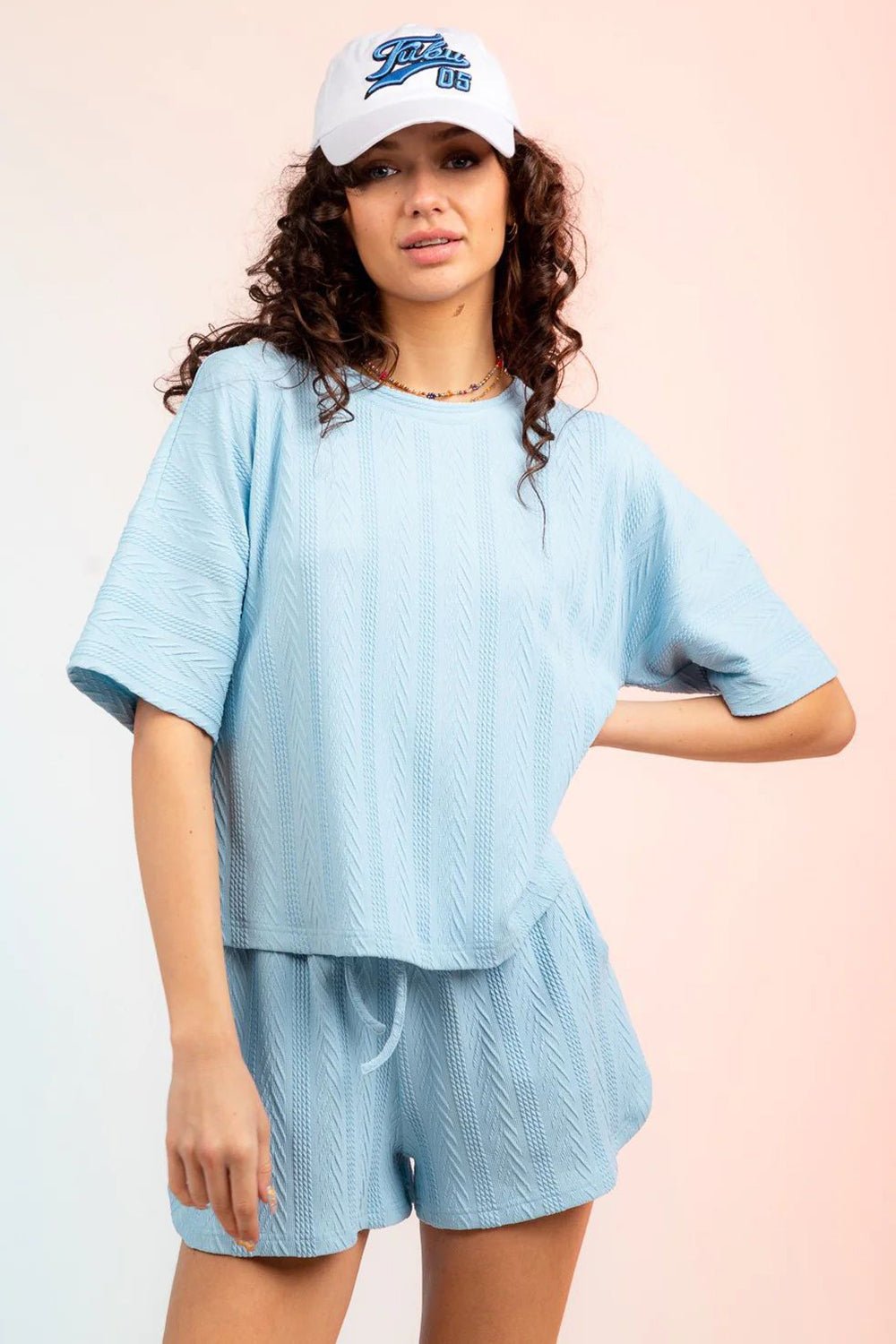 Textured Button-Back Top and Shorts Set - Kalizeh