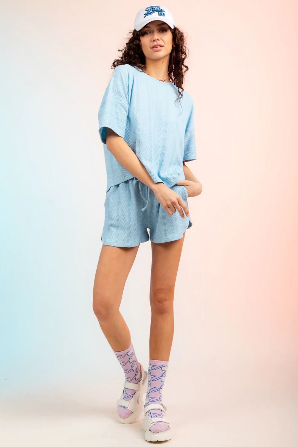 Textured Button-Back Top and Shorts Set - Kalizeh