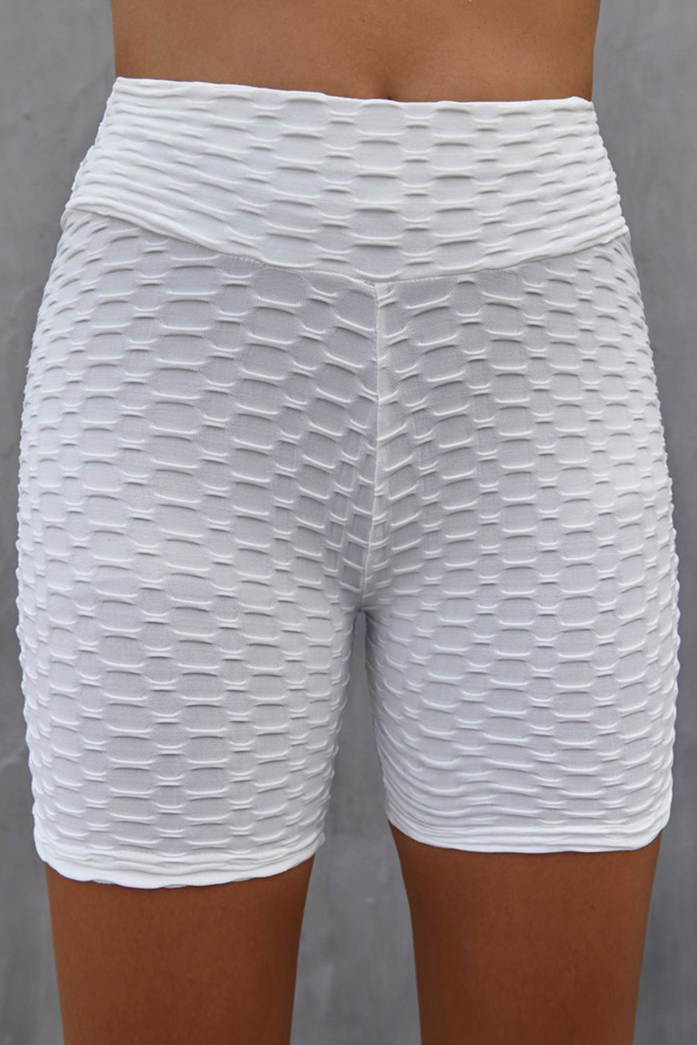 Textured High Waisted Biker Shorts - Kalizeh