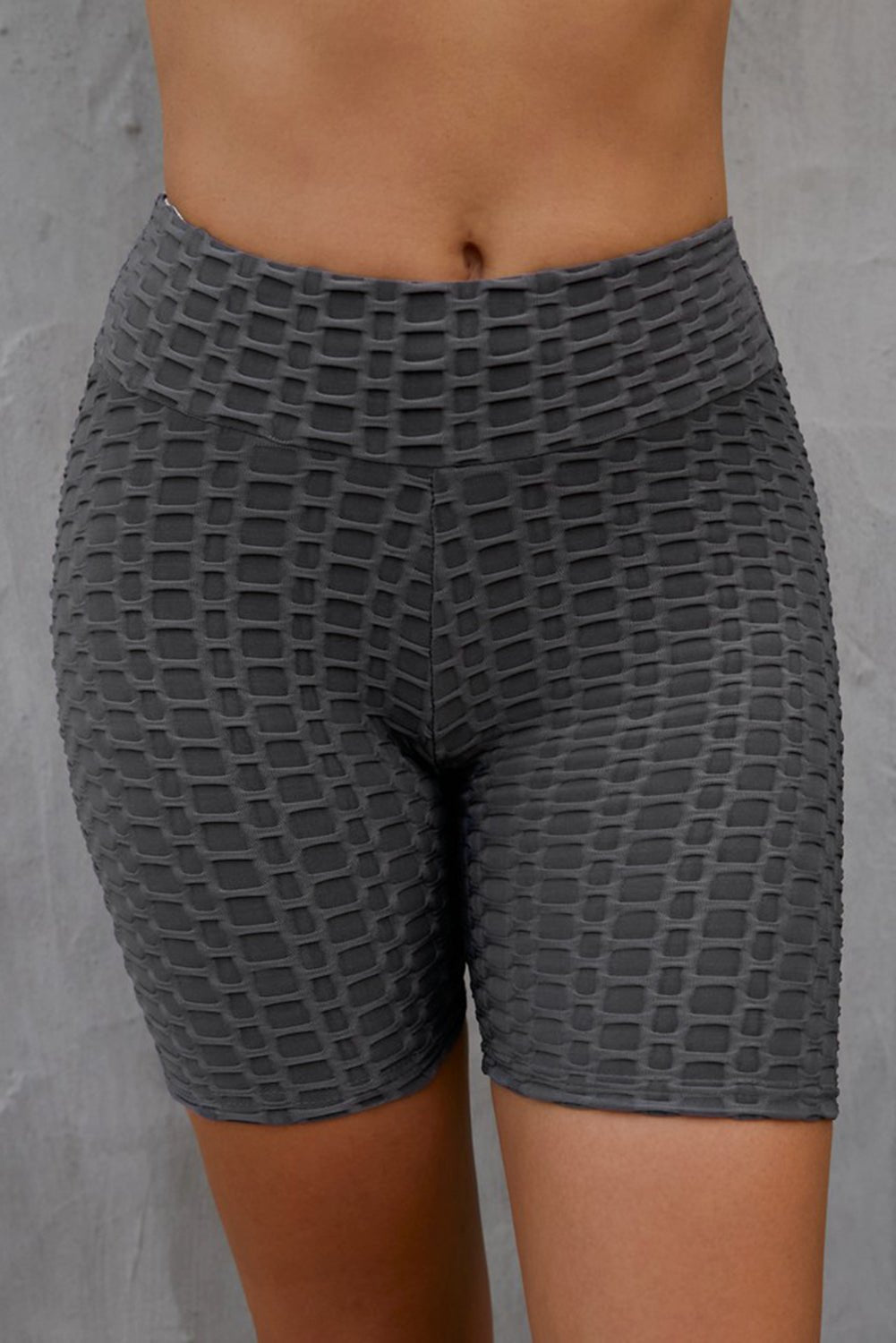 Textured High Waisted Biker Shorts - Kalizeh