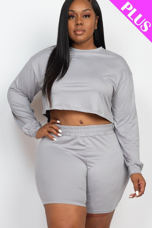 Ultimate Mauve Cozy Plus Size Crop Top and Short Set - Kalizeh