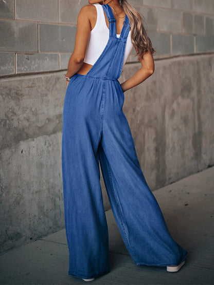 Urban Chic Distressed Wide Leg Denim Overalls - Kalizeh