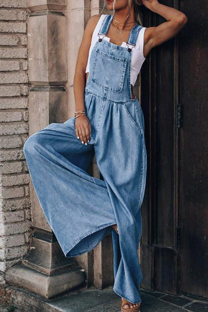 Urban Chic Distressed Wide Leg Denim Overalls - Kalizeh