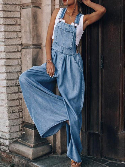 Urban Edge Wide Leg Denim Overalls - Kalizeh