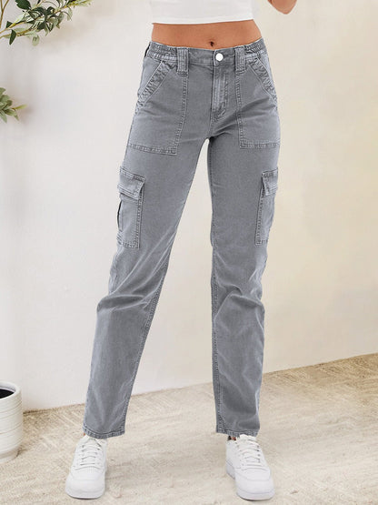 Utility Chic Buttoned Cargo Pocket Straight Jeans - Kalizeh